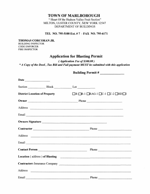 First page of the Application for Blasting Permit