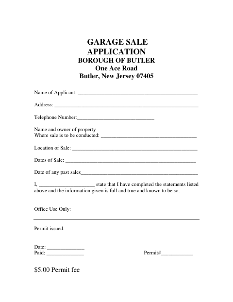 First page of the Garage Sale Application