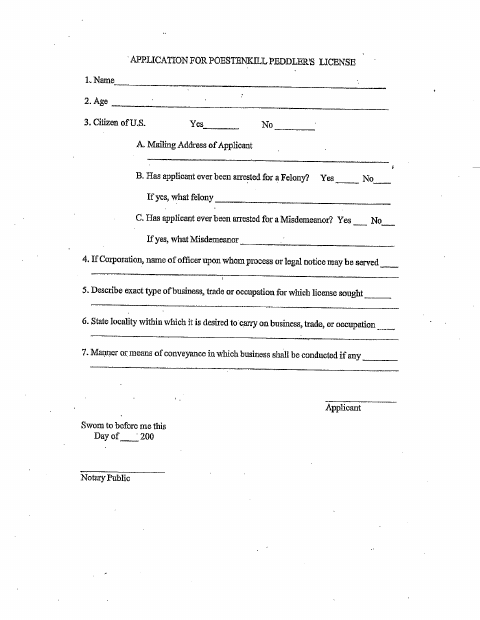 First page of the Peddler's License Application