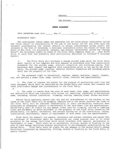 First page of the Sewer Easement