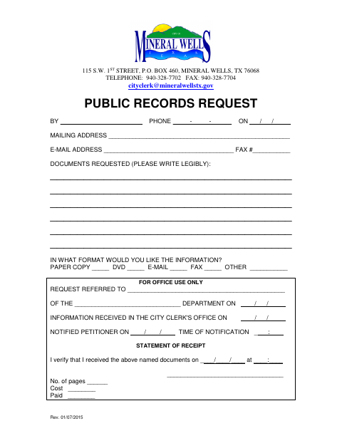 First page of the Public Records Request