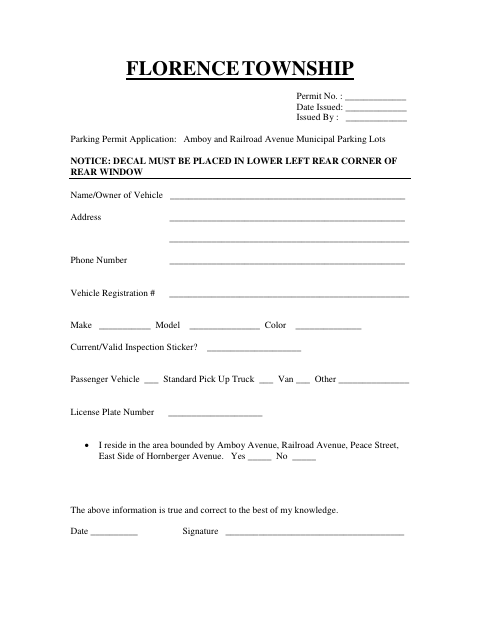 First page of the Parking Permit Application: Amboy and Railroad Avenue Municipal Parking Lots