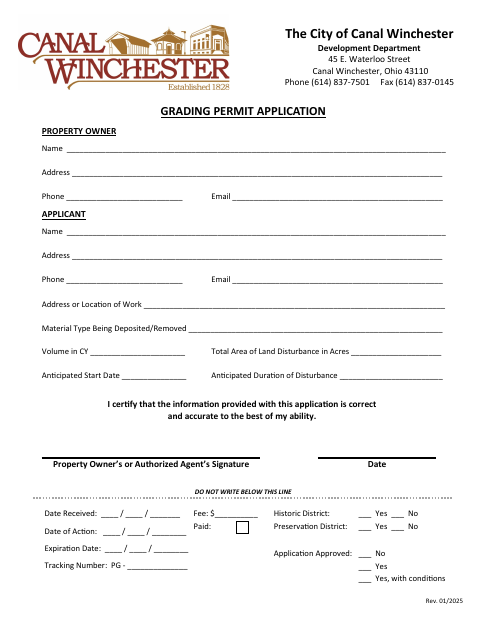 First page of the Grading Permit Application