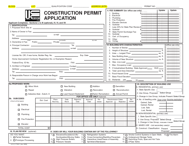 First page of the Construction Permit Application