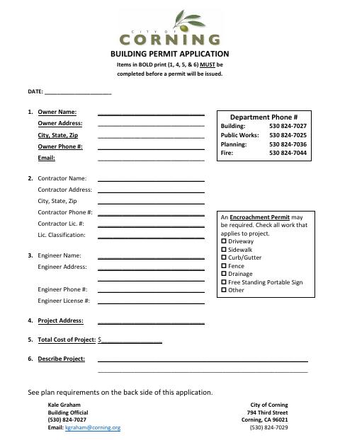 First page of the Building Permit Application