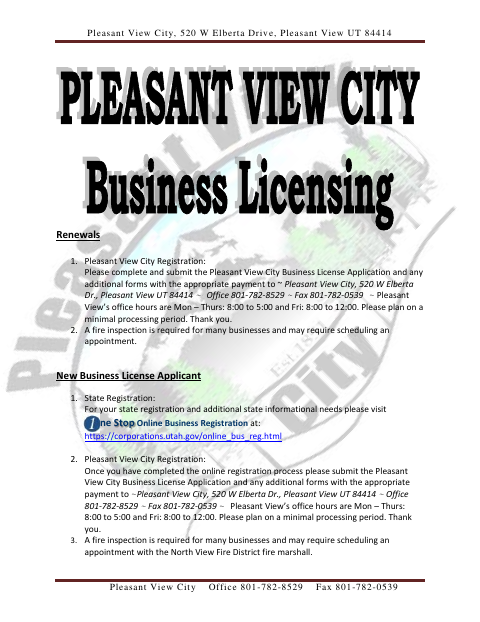 First page of the Business License Application