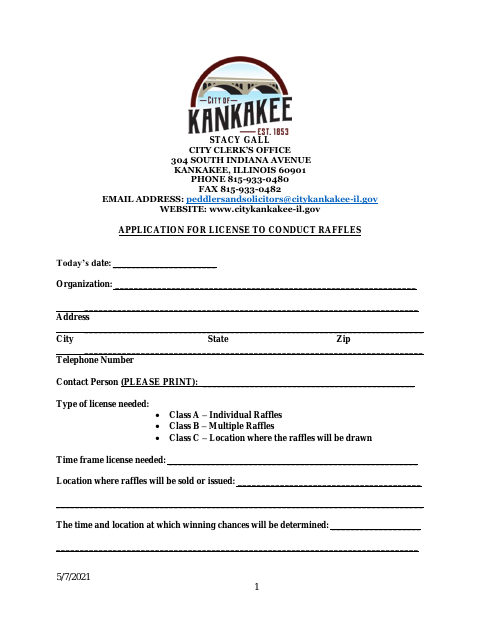 First page of the Application for License to Conduct Raffles