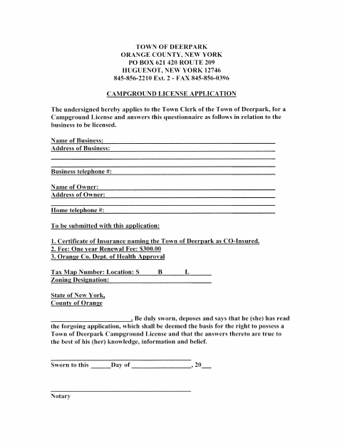 First page of the Campground License Application