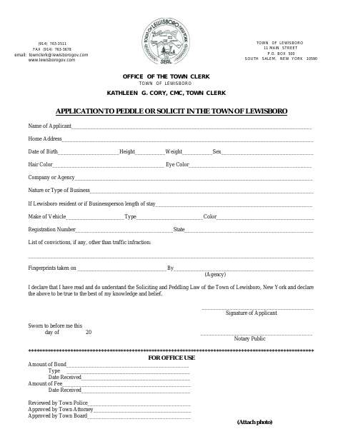First page of the Peddler or Solicitor Application