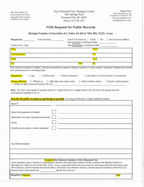 First page of the FOIA Public Records Request Form