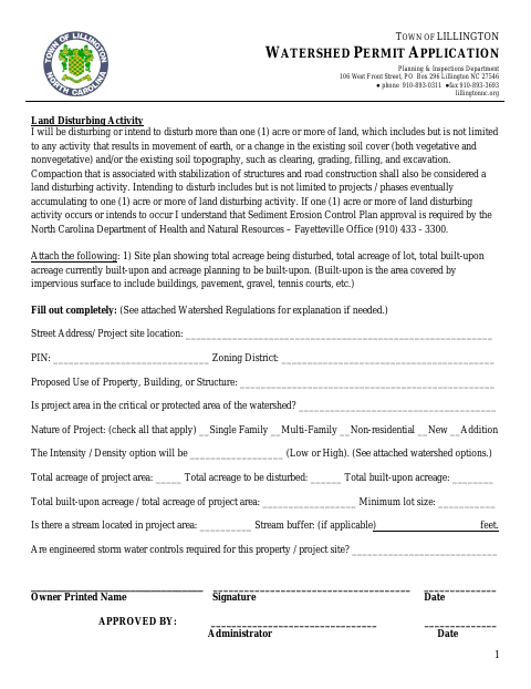 First page of the Watershed Permit Application