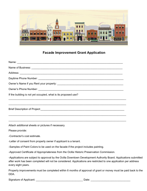 First page of the Facade Improvement Grant Application