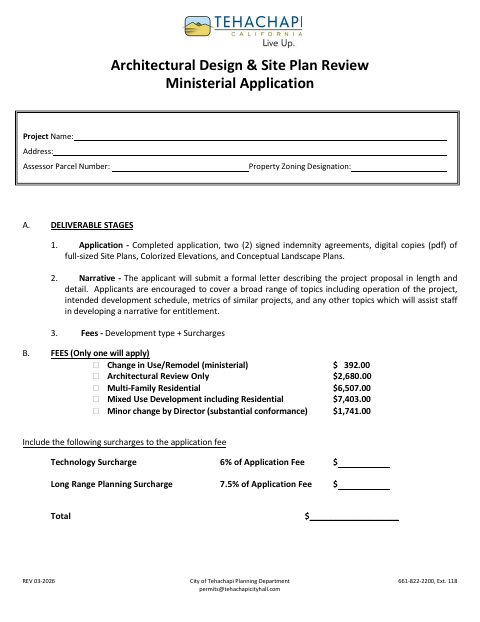 First page of the Architectural Design and Site Plan Review Ministerial Application