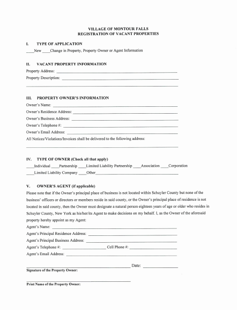 First page of the Vacant Property Registration
