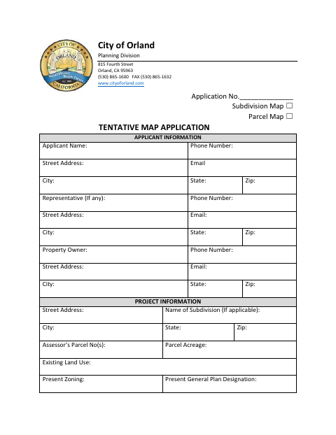 First page of the Tentative Map Application