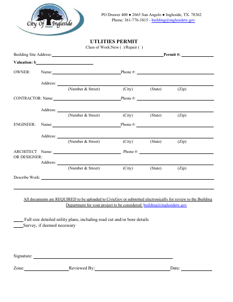 First page of the Utilities Permit