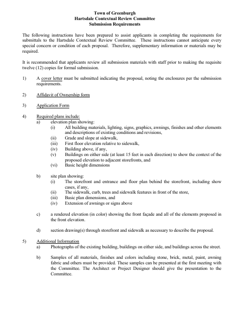 First page of the Hartsdale Contextual Review Committee Application and Affidavit