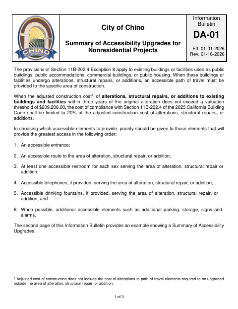 First page of the Summary of Accessibility Upgrades for Nonresidential Projects
