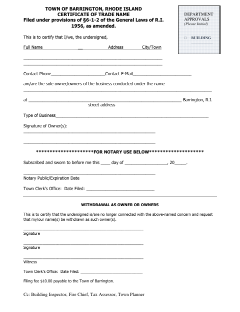 First page of the Certificate of Trade Name