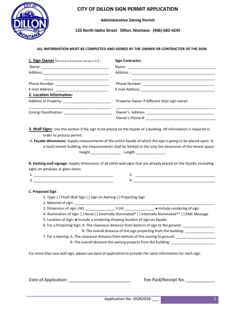 First page of the Sign Permit Application