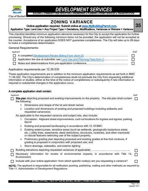 First page of the Zoning Variance