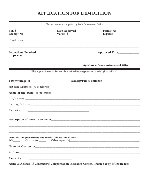 First page of the Application for Demolition