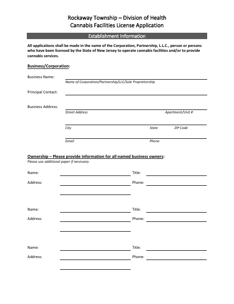 First page of the Cannabis Facilities License Application