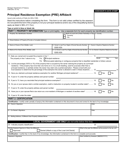 First page of the Principal Residence Exemption Affidavit