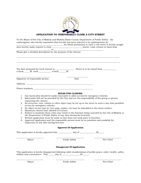 First page of the Application to Temporarily Close a City Street