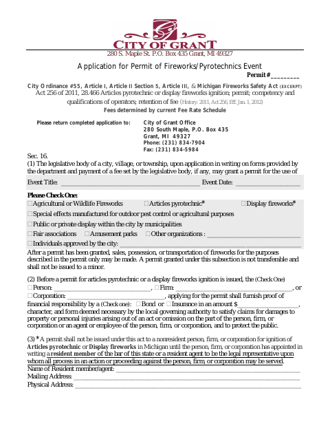 First page of the Fireworks/Pyrotechnics Event Permit Application