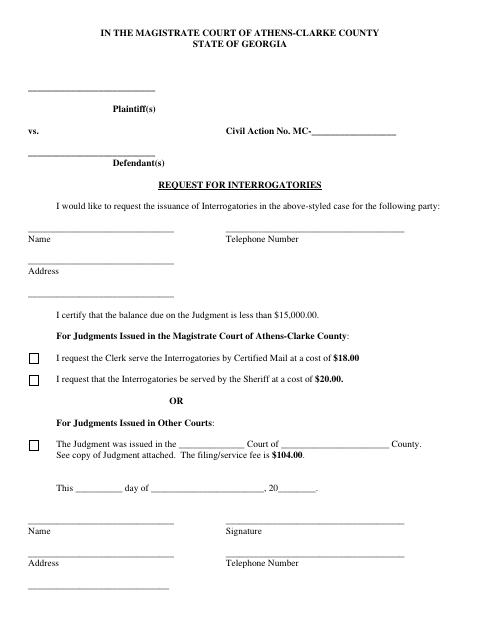 First page of the Request for Interrogatories