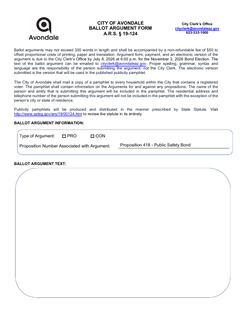 First page of the Ballot Argument Form