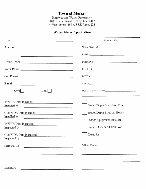 First page of the Water Meter Application