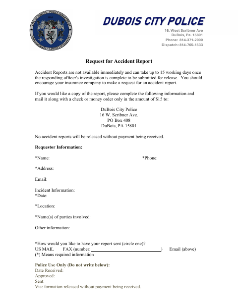 First page of the Request for Accident Report