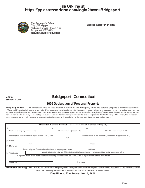 First page of the Personal Property Declaration
