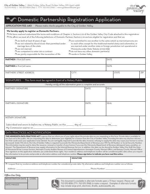 First page of the Domestic Partnership Registration Application