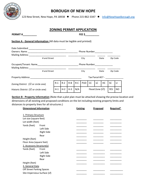 First page of the Zoning Permit Application