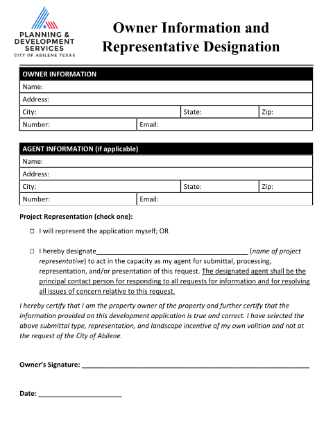 First page of the Owner Authorization Form