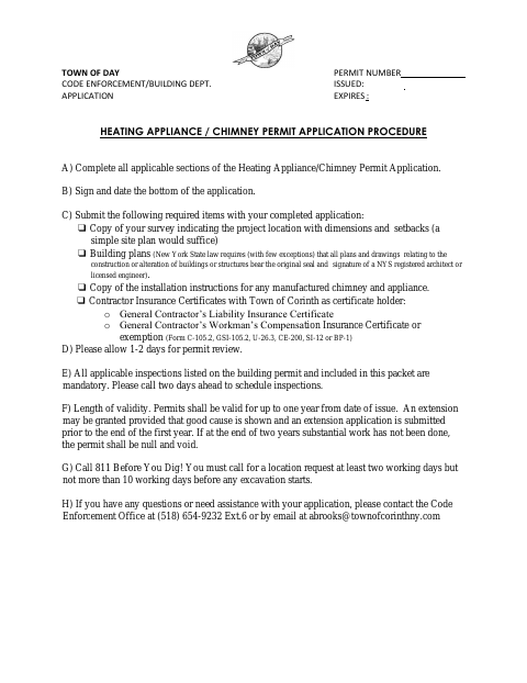 First page of the Heating Appliance/Chimney Permit Application