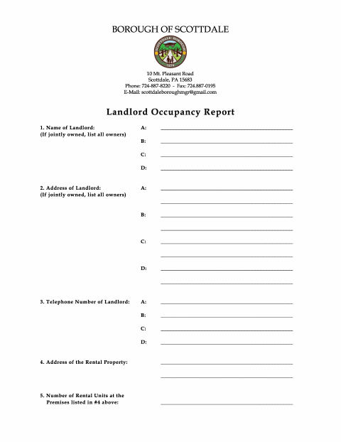 First page of the Landlord Occupancy Report