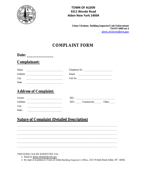 First page of the Complaint Form