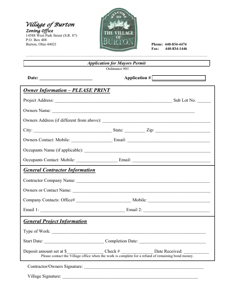First page of the Application for Mayor’s Permit