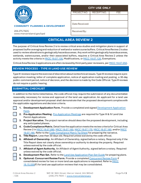 First page of the Critical Area Review 2