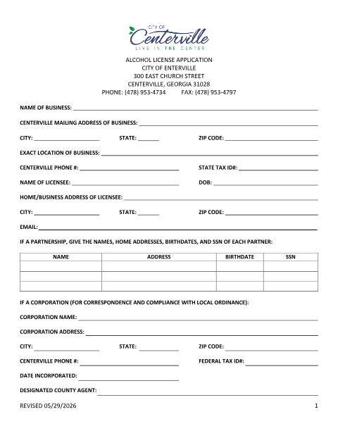 First page of the Alcohol License Application