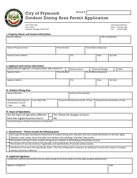 First page of the Outdoor Dining Area Permit Application