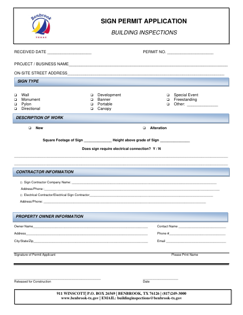 First page of the Sign Permit Application
