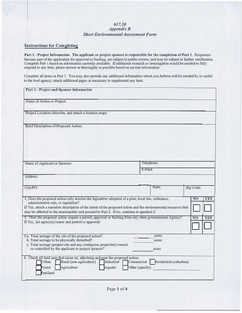 First page of the Short Environmental Assessment Form