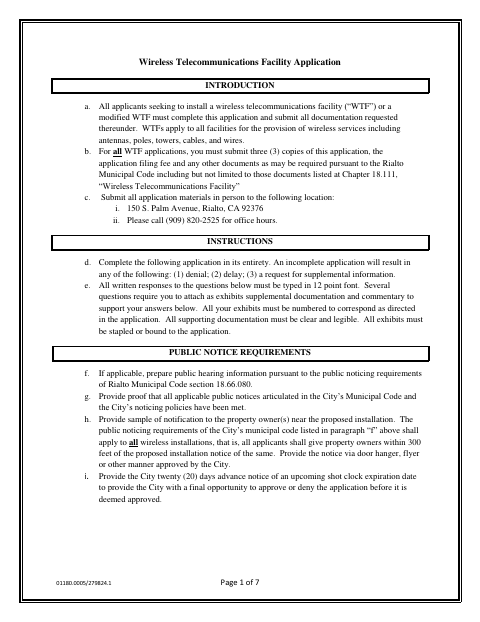 First page of the Wireless Telecommunications Facility Application