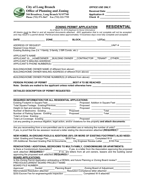 First page of the Residential Zoning Permit Application