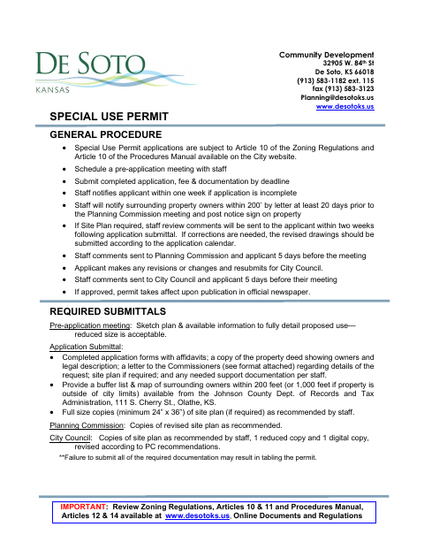 First page of the Special Use Permit Application